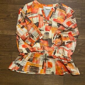 Alfred Dunner Red and Orange‎ Abstract Blouse